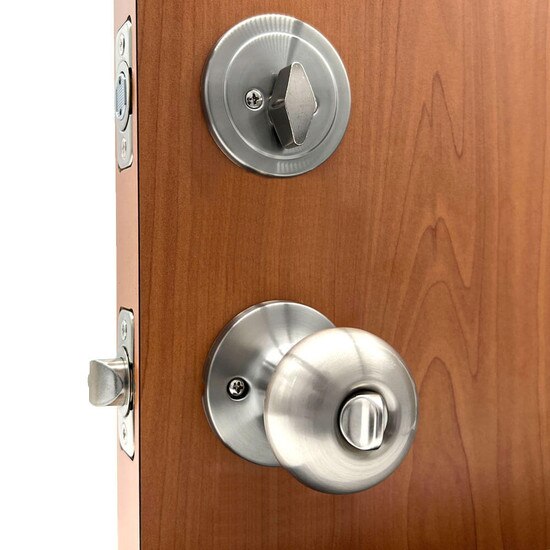 Ultra Flat Ball Entry Lock & Deadbolt Combo | MFS Supply - 3/4 View Inside Door